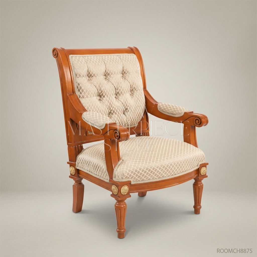 Brass & Wood Louis XVI Dining Chair — With Arms