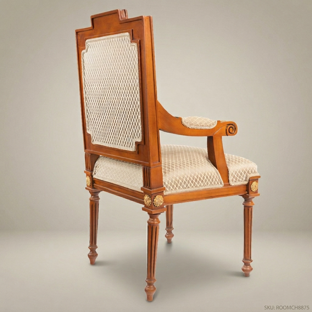 Brass & Wood Louis XVI Dining Chair — With Arms