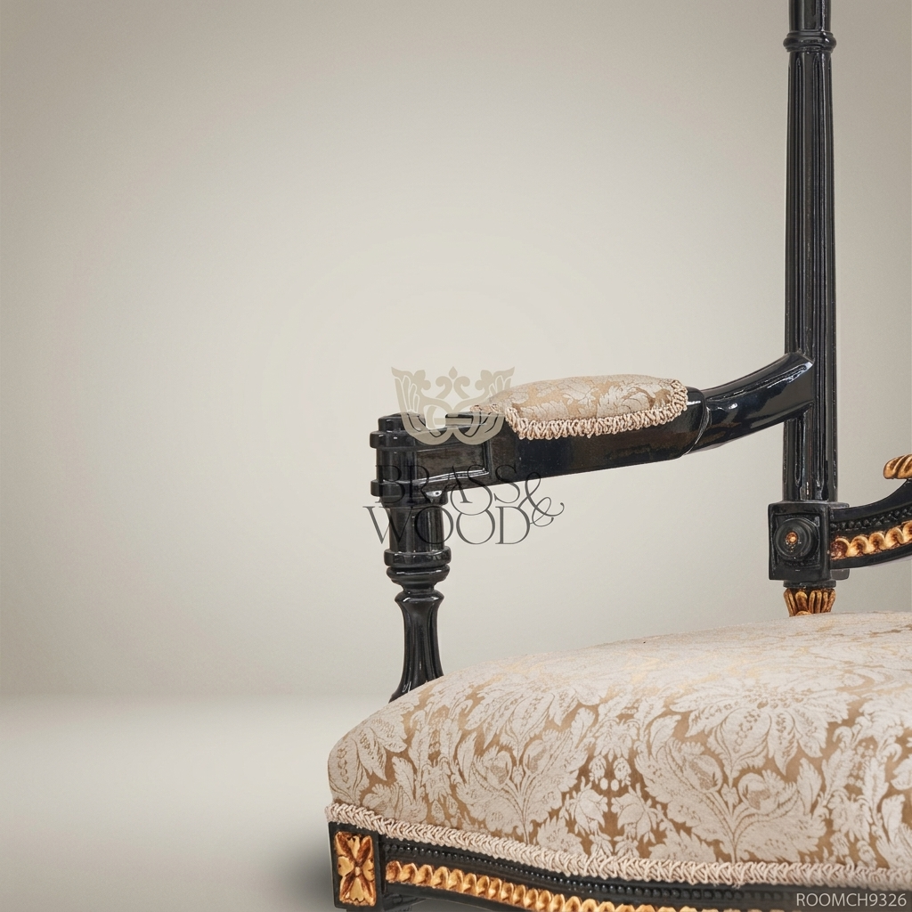 Brass & Wood Napoleon III Ebonized Dining Chair — With Arms