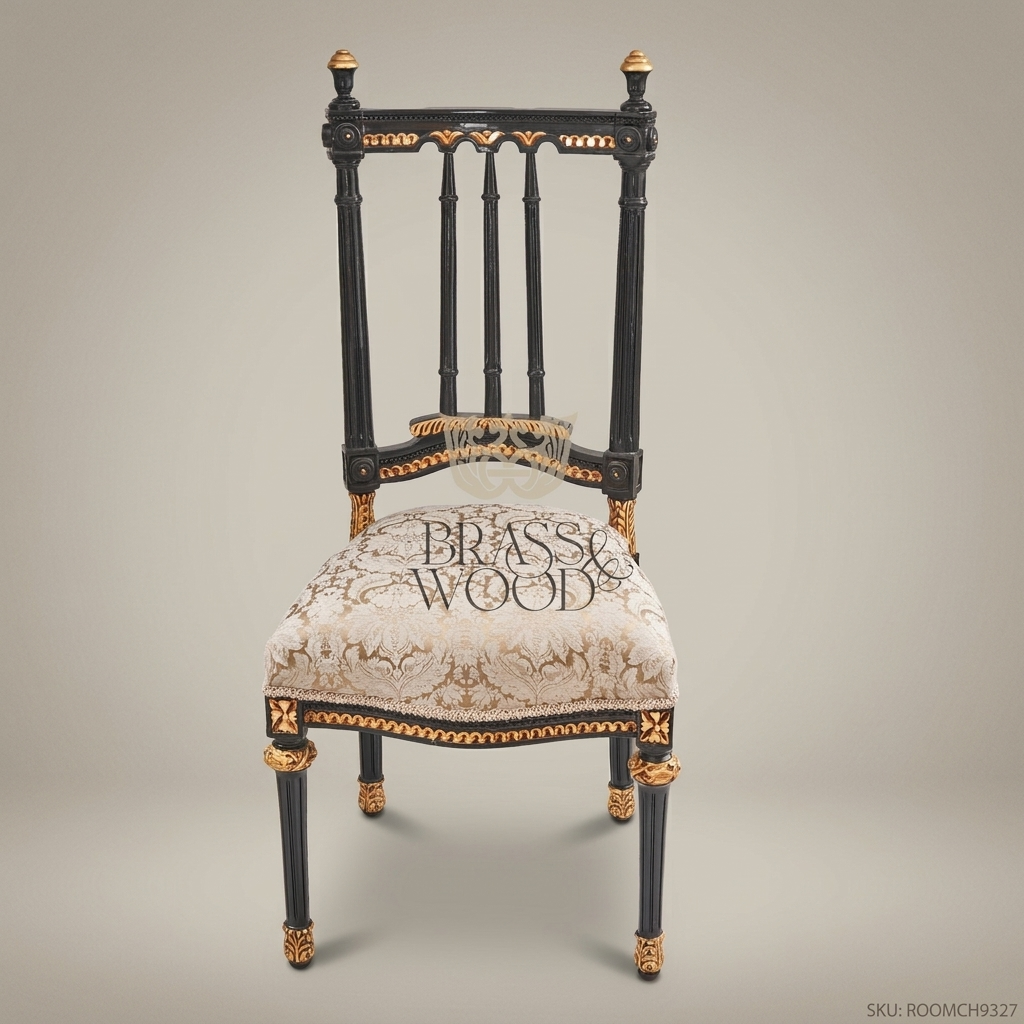 Brass & Wood Napoleon III Ebonized Dining Chair — Without Arms