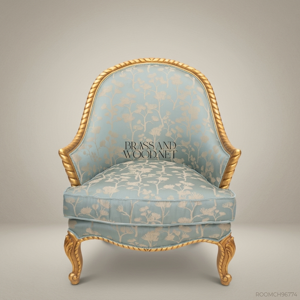 Louis XV Gilded Salon Armchair with Floral Jacquard Upholstery