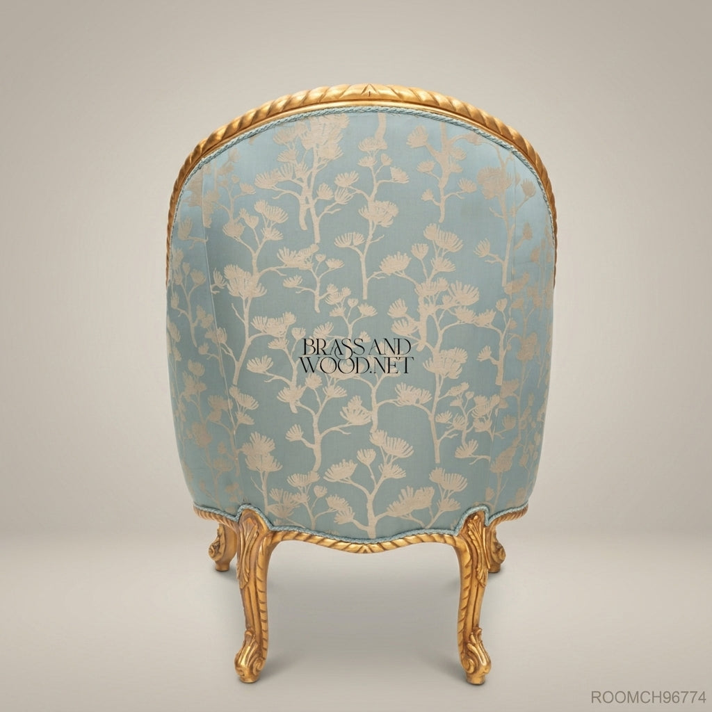 Louis XV Gilded Salon Armchair with Floral Jacquard Upholstery