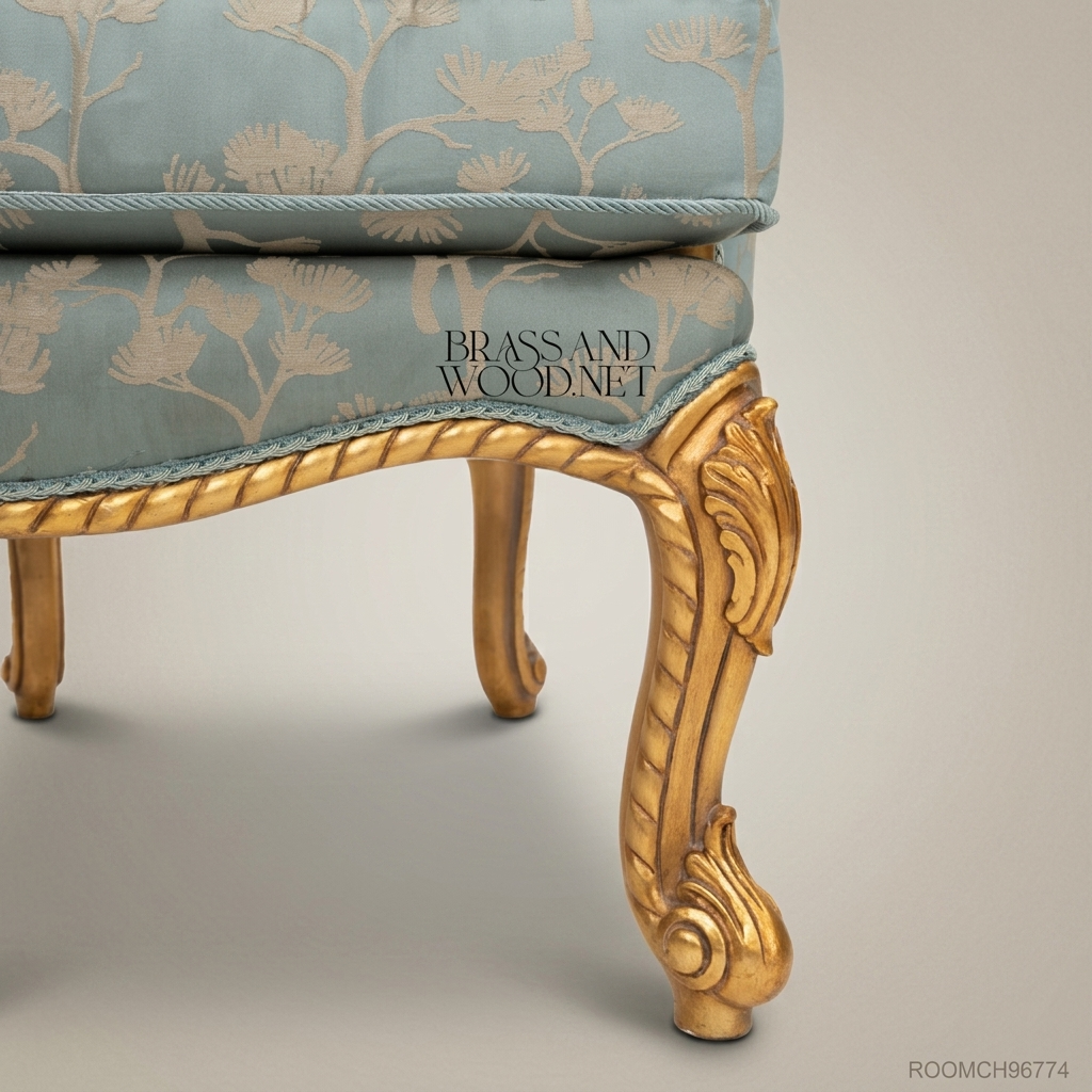 Louis XV Gilded Salon Armchair with Floral Jacquard Upholstery