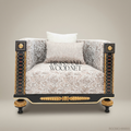 Empire Salon Armchair with Gilt Wood Frame & Damask Upholstery