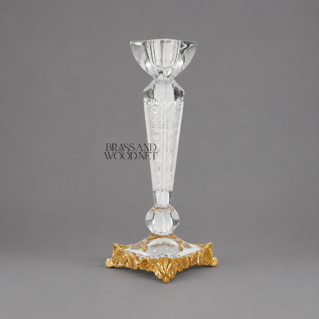 Ornate Crystal Candlestick Holder with Gold Base