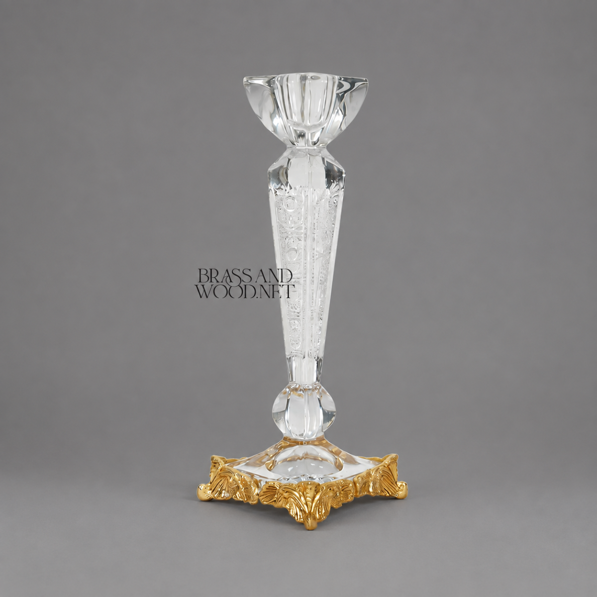 Ornate Crystal Candlestick Holder with Gold Base