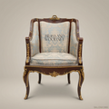Louis XV Bergère Salon Chair with Gilt Bronze Mounts & Damask Upholstery