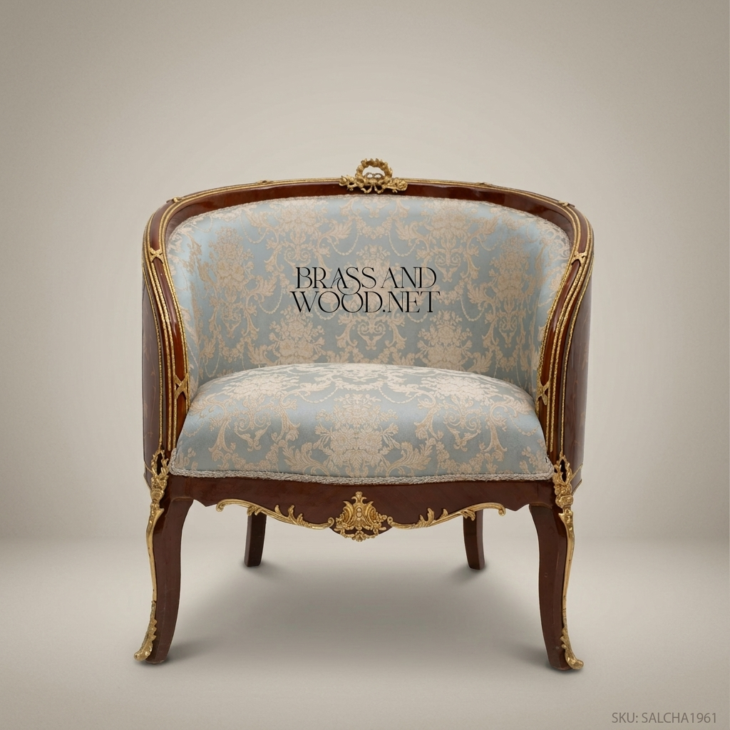 Louis XV Barrel Salon Chair with Gilt Bronze Mounts & Marquetry