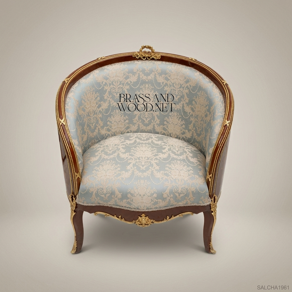 Louis XV Barrel Salon Chair with Gilt Bronze Mounts & Marquetry