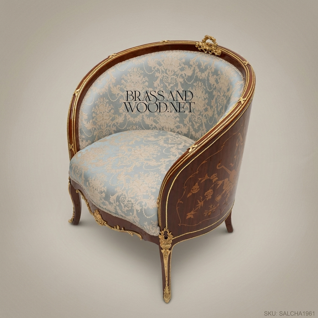Louis XV Barrel Salon Chair with Gilt Bronze Mounts & Marquetry