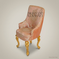 Napoleon III Rococo Revival High-Back Armchair - Gilt Cabriole Legs & Pleated Floral Jacquard