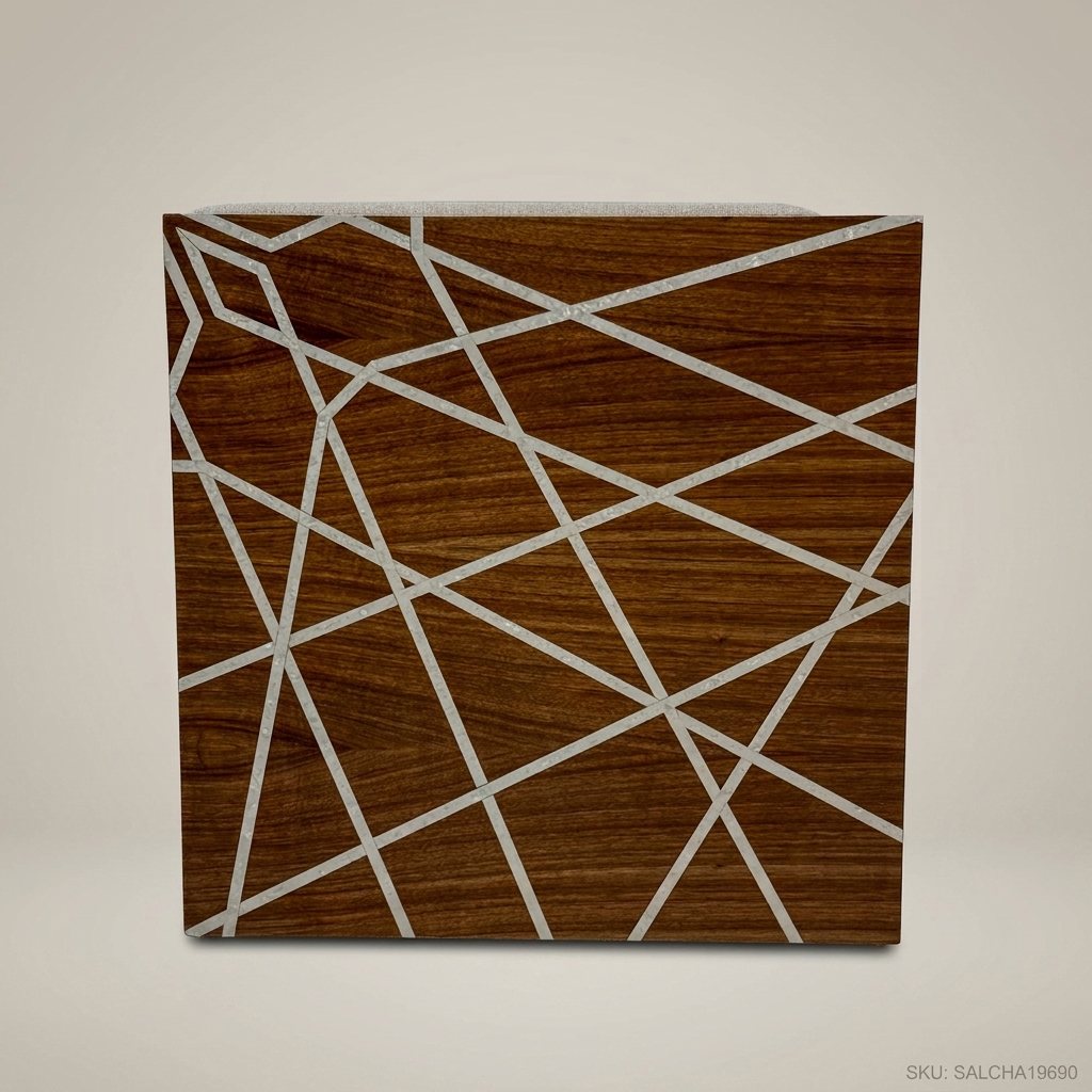 Contemporary Geometric Hardwood & Linen Salon Armchair