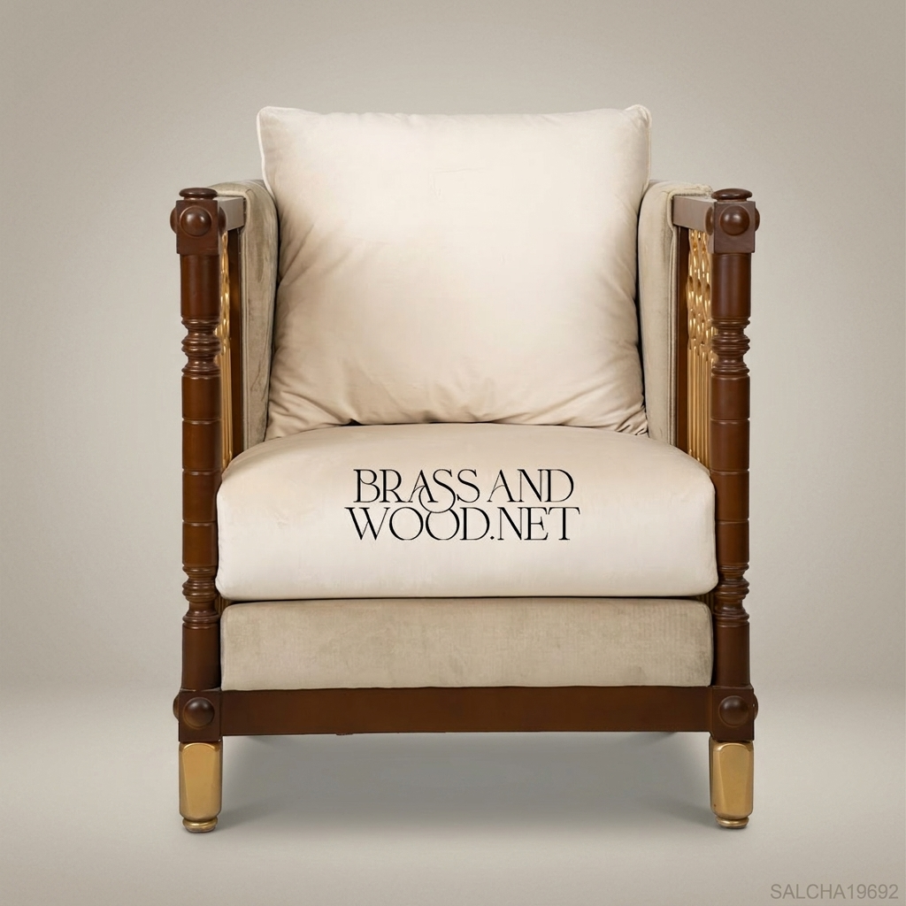 Neoclassical Salon Armchair with Gilded Lattice Panels & Brass Feet