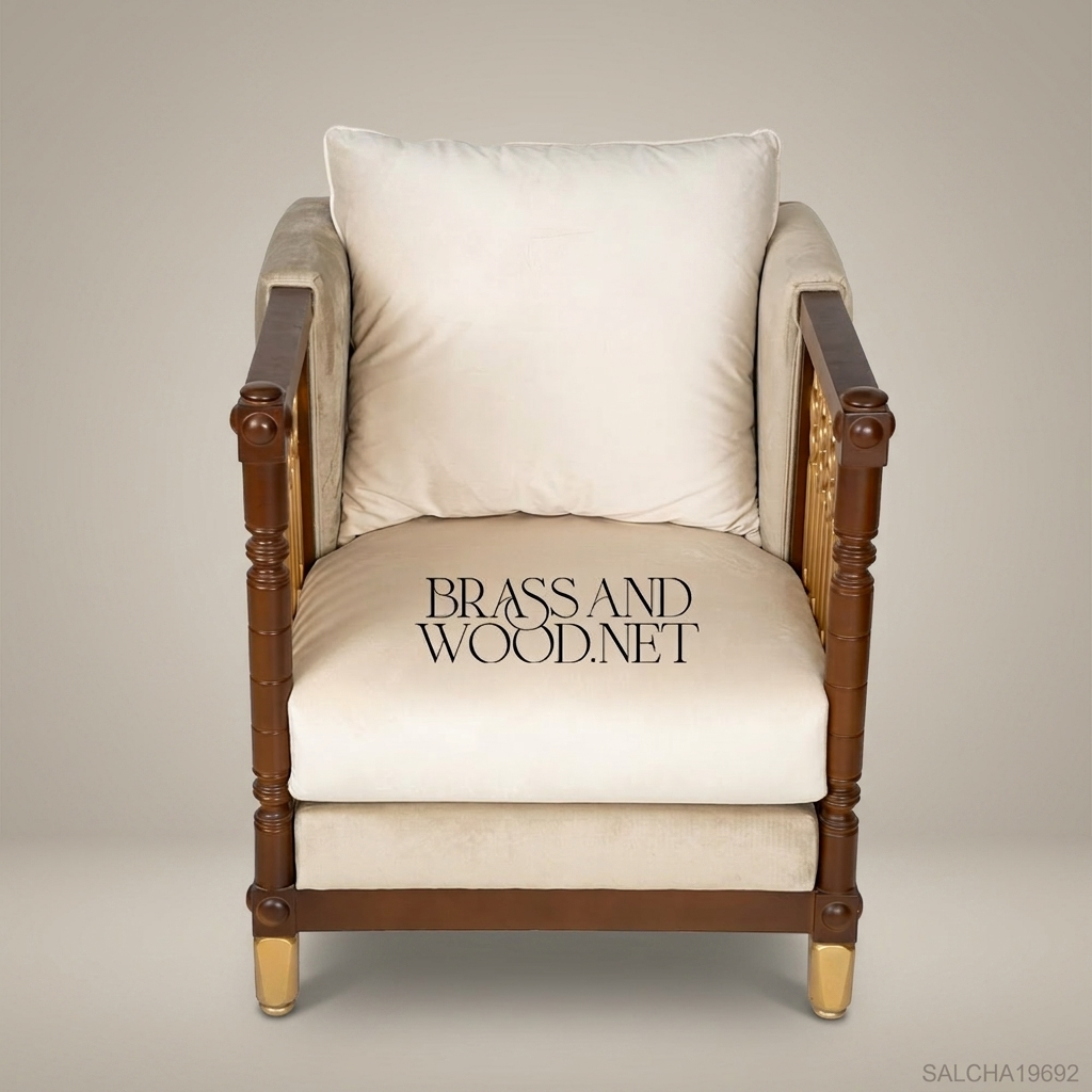 Neoclassical Salon Armchair with Gilded Lattice Panels & Brass Feet