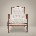Louis XVI Bergère Salon Chair – Damask Seat & Button-Tufted Back