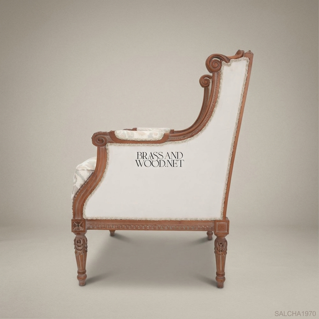 Louis XVI Bergère Salon Chair – Damask Seat & Button-Tufted Back