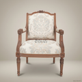 Louis XVI Salon Armchair with Damask Upholstery & Hand-Carved Frame