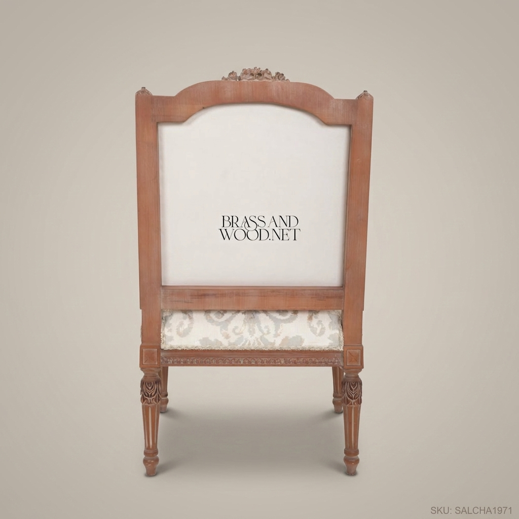 Louis XVI Salon Armchair with Damask Upholstery & Hand-Carved Frame
