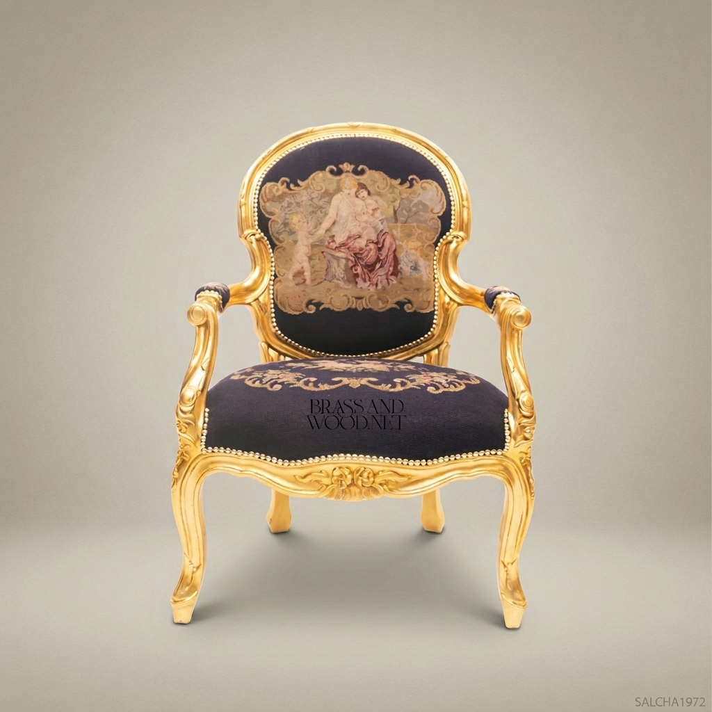 Louis XV Gilded Salon Armchair with Tapestry Upholstery