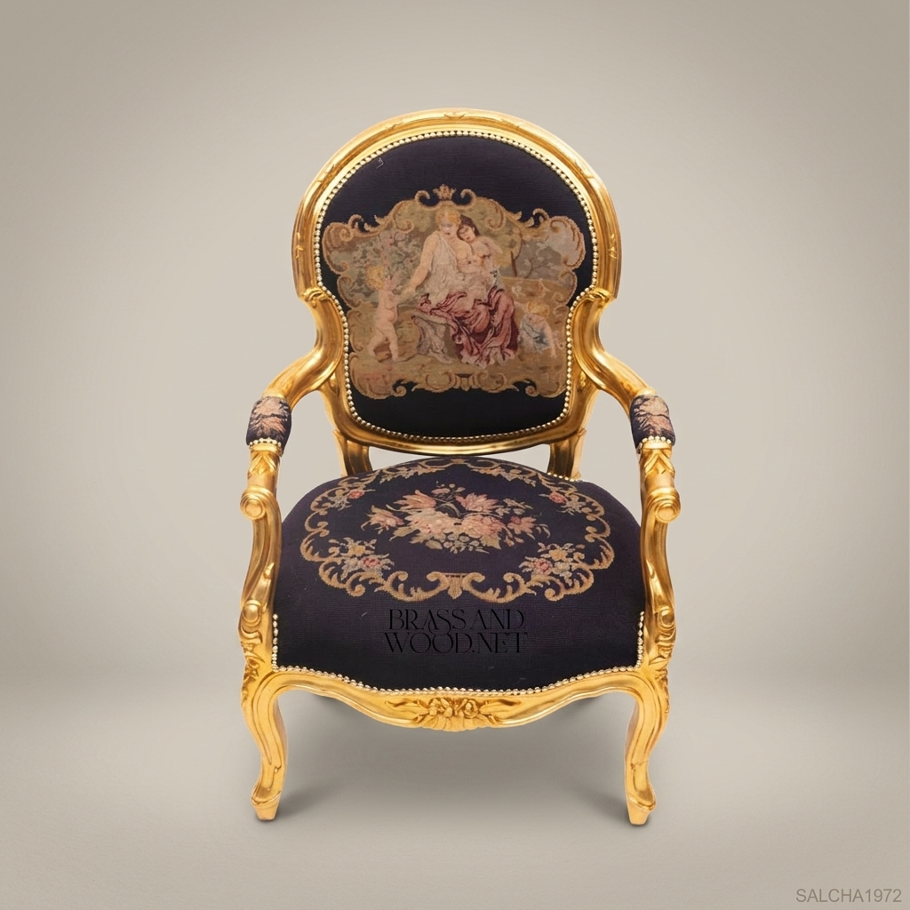 Louis XV Gilded Salon Armchair with Tapestry Upholstery