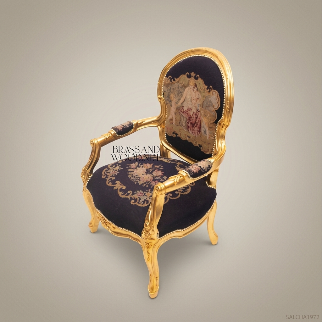 Louis XV Gilded Salon Armchair with Tapestry Upholstery