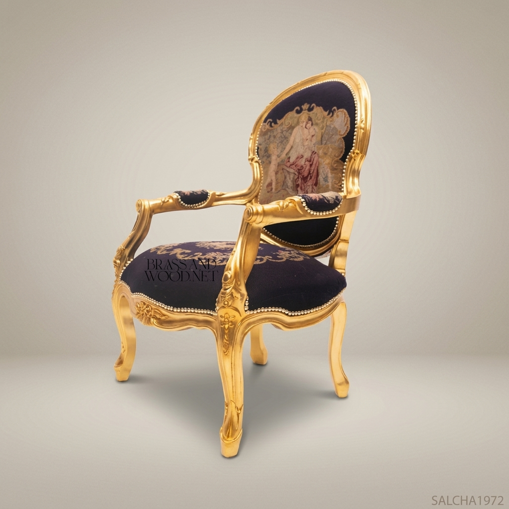 Louis XV Gilded Salon Armchair with Tapestry Upholstery