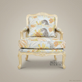 Louis XV Bergère Salon Chair – Tropical Floral Fabric & Ivory Lacquer Frame