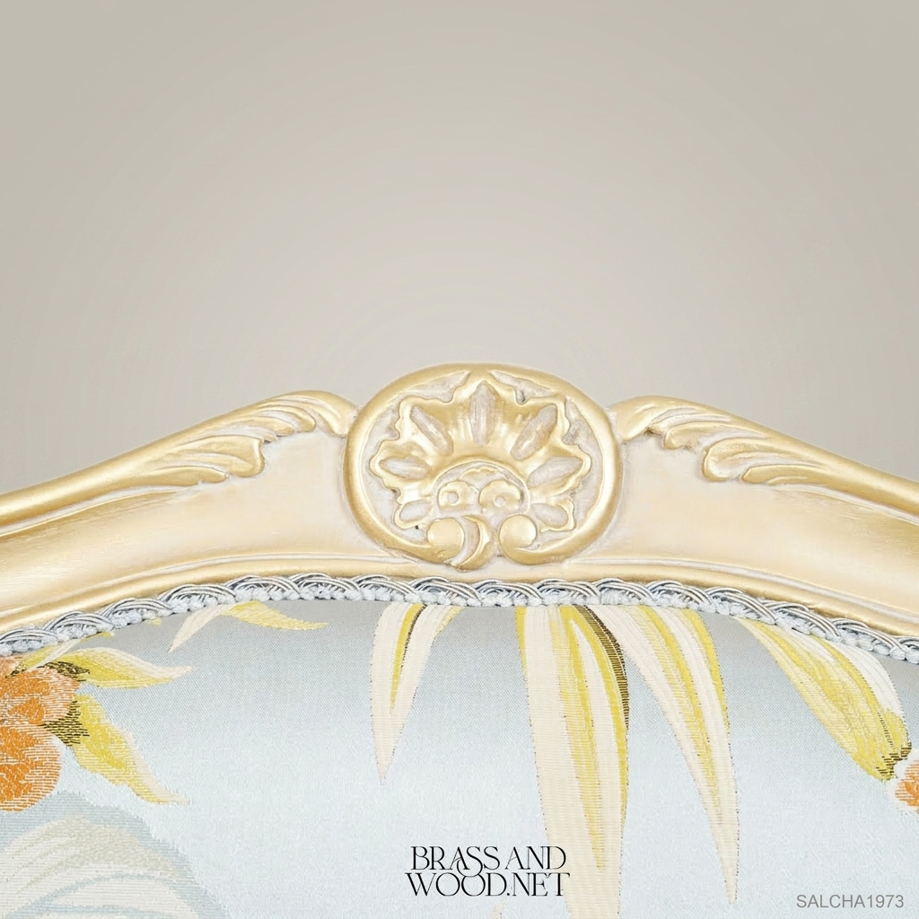 Louis XV Bergère Salon Chair – Tropical Floral Fabric & Ivory Lacquer Frame