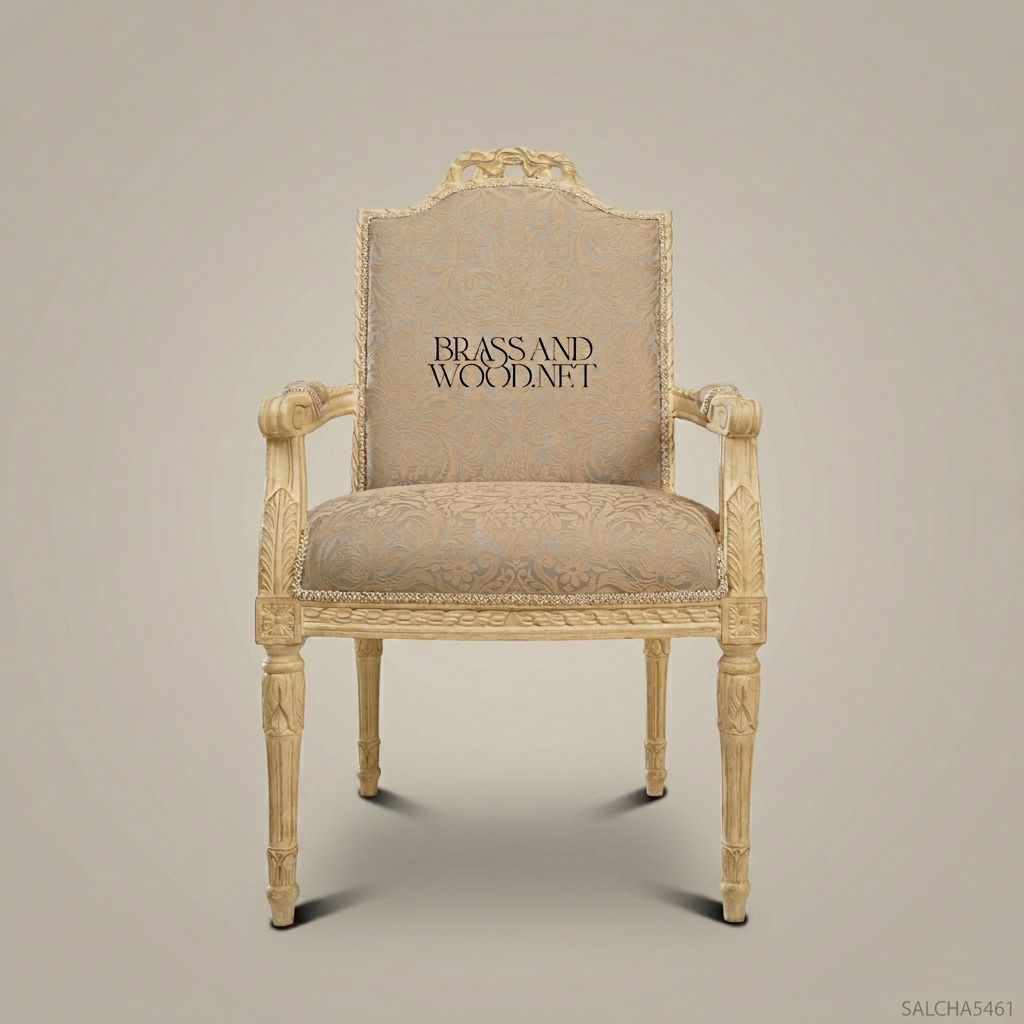 Brass & Wood Louis XVI Classic Dining Chair — With Arms