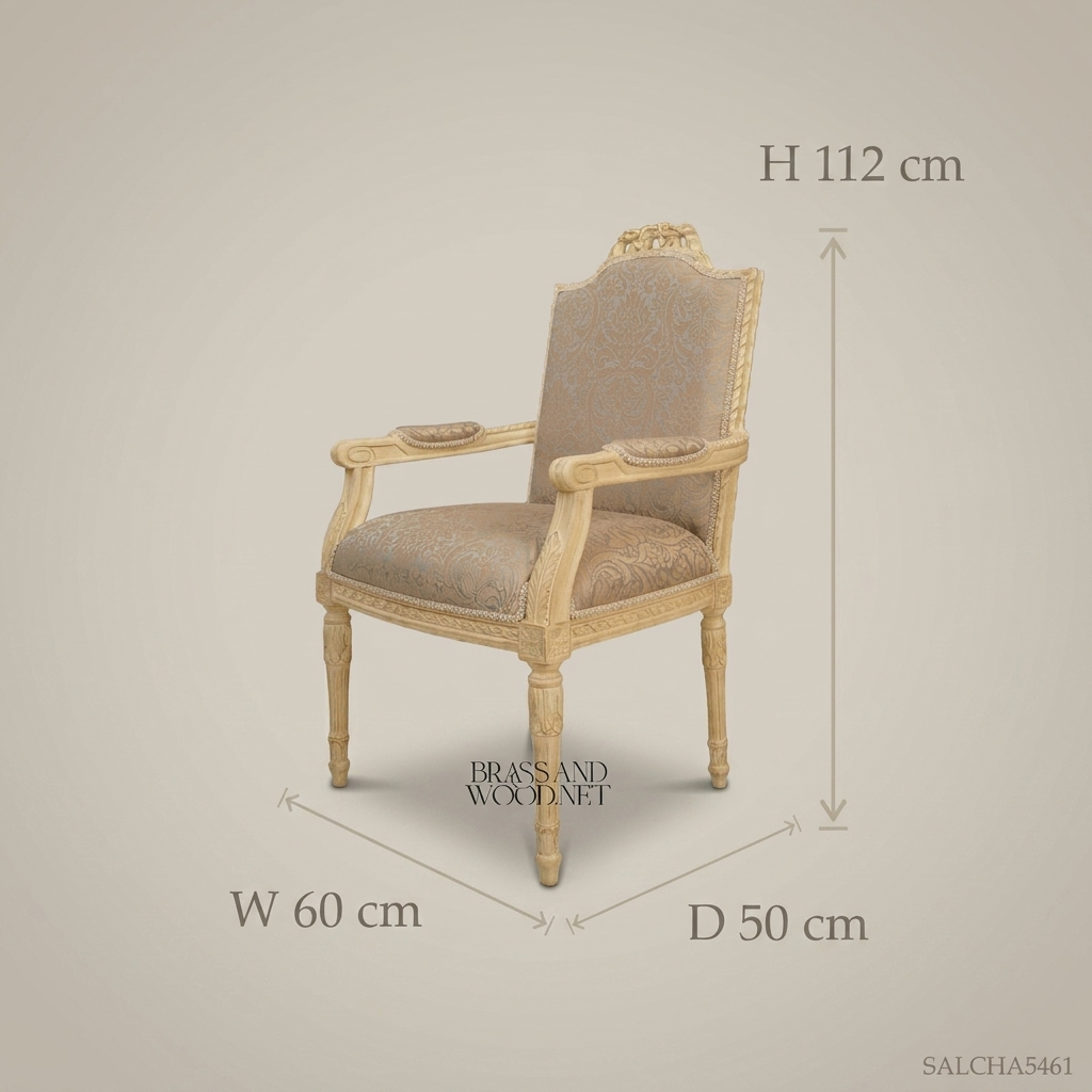 Brass & Wood Louis XVI Classic Dining Chair — With Arms