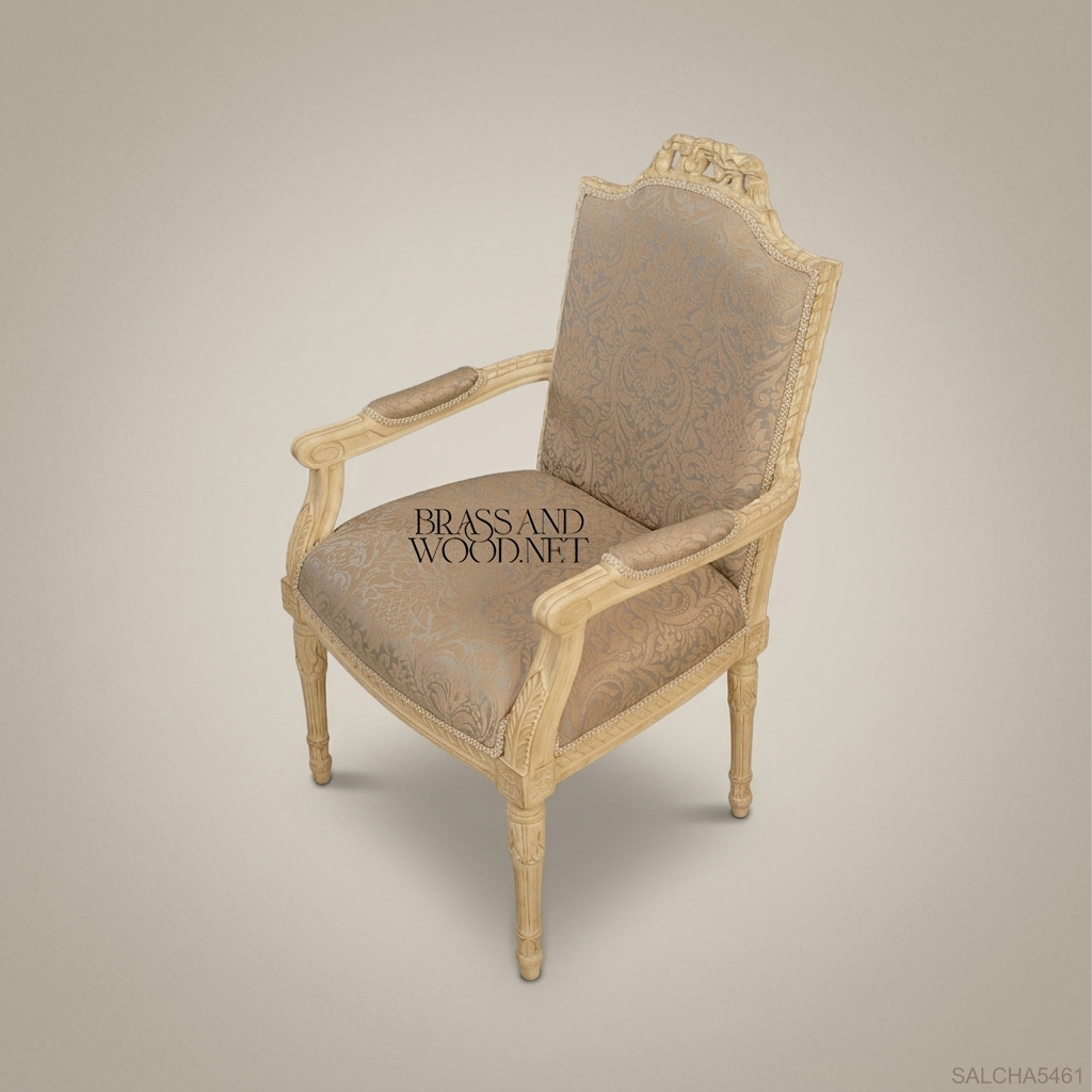 Brass & Wood Louis XVI Classic Dining Chair — With Arms