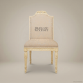 Louis XVI Ivory-Lacquered Solid Wood Dining Chair with Damask Upholstery (Without Arms)