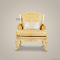 Louis XV Bergère Salon Chair – Gold Damask & Gilt Wood Frame