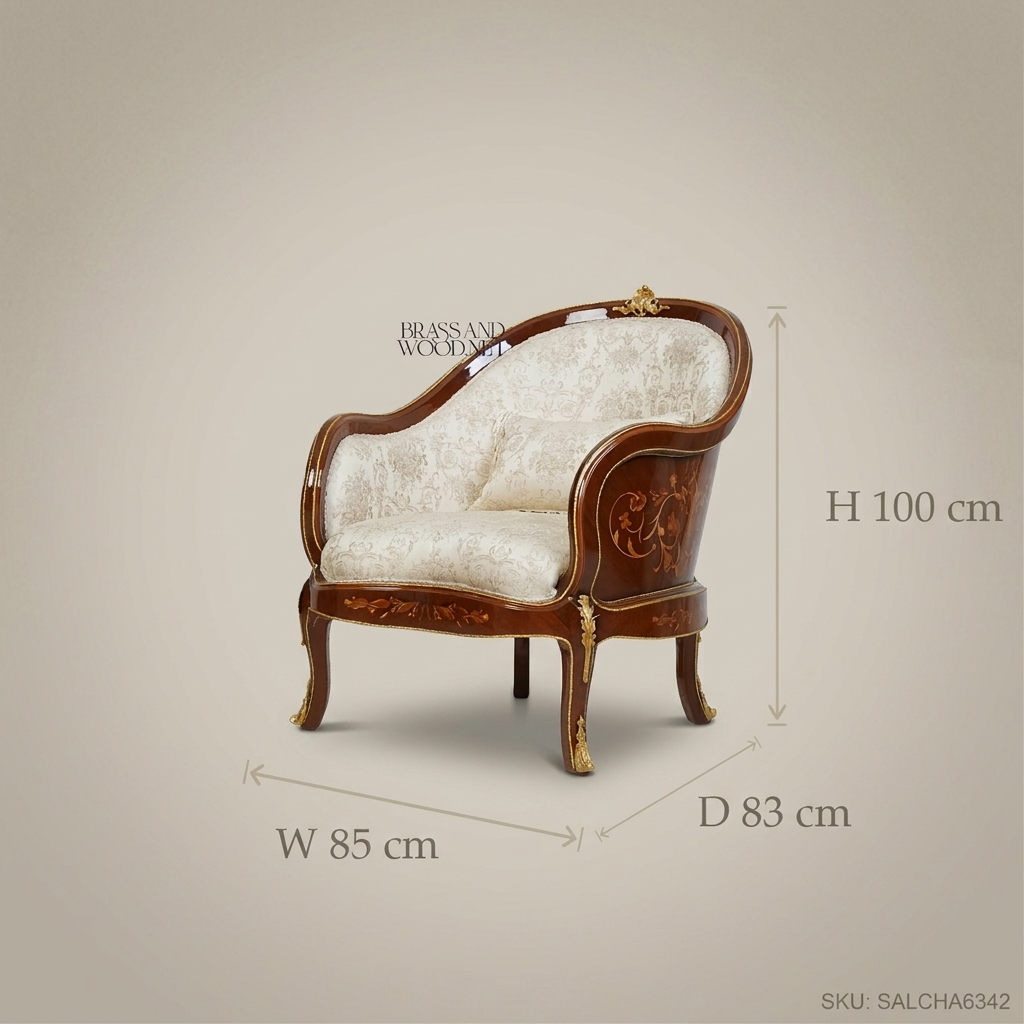 Louis XV Barrel Chair with Damask Upholstery & Gilt Wood Accents