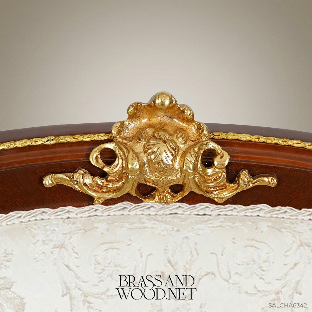 Louis XV Barrel Chair with Damask Upholstery & Gilt Wood Accents