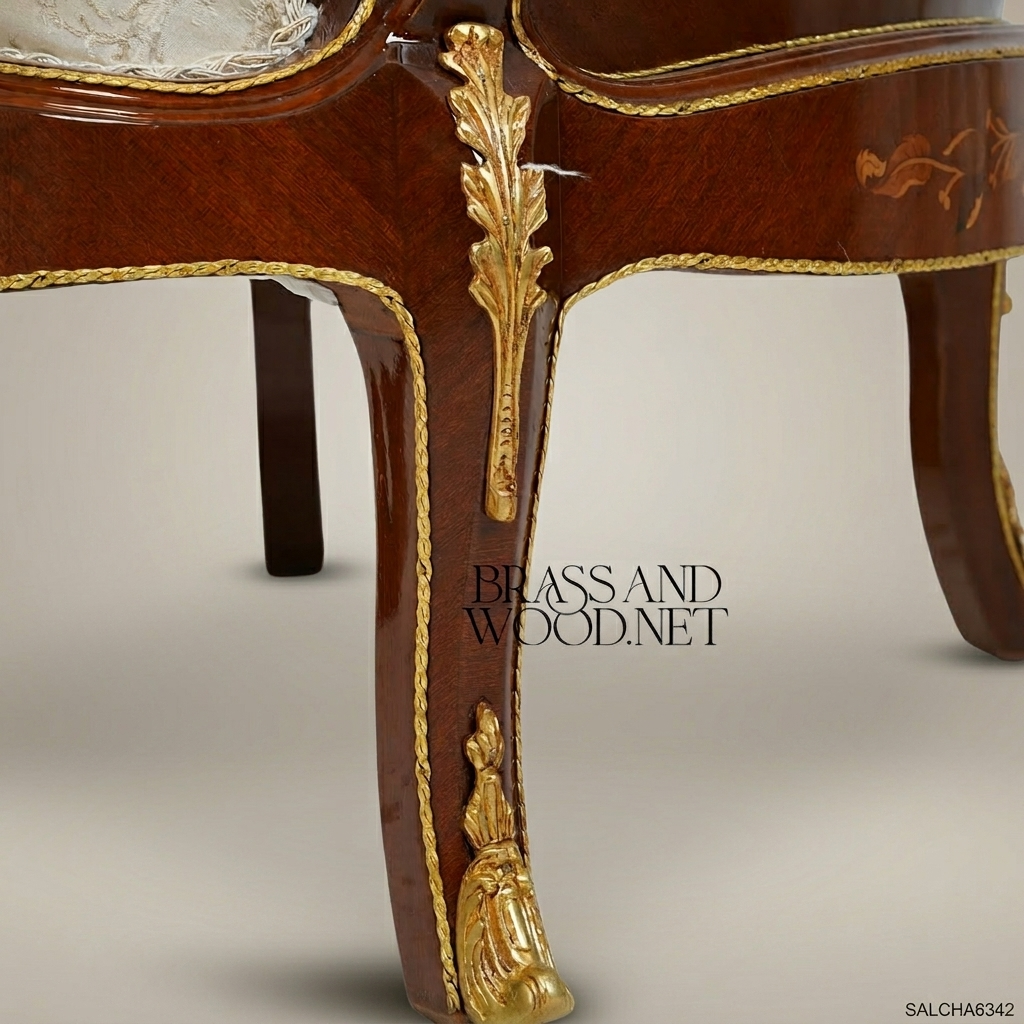 Louis XV Barrel Chair with Damask Upholstery & Gilt Wood Accents