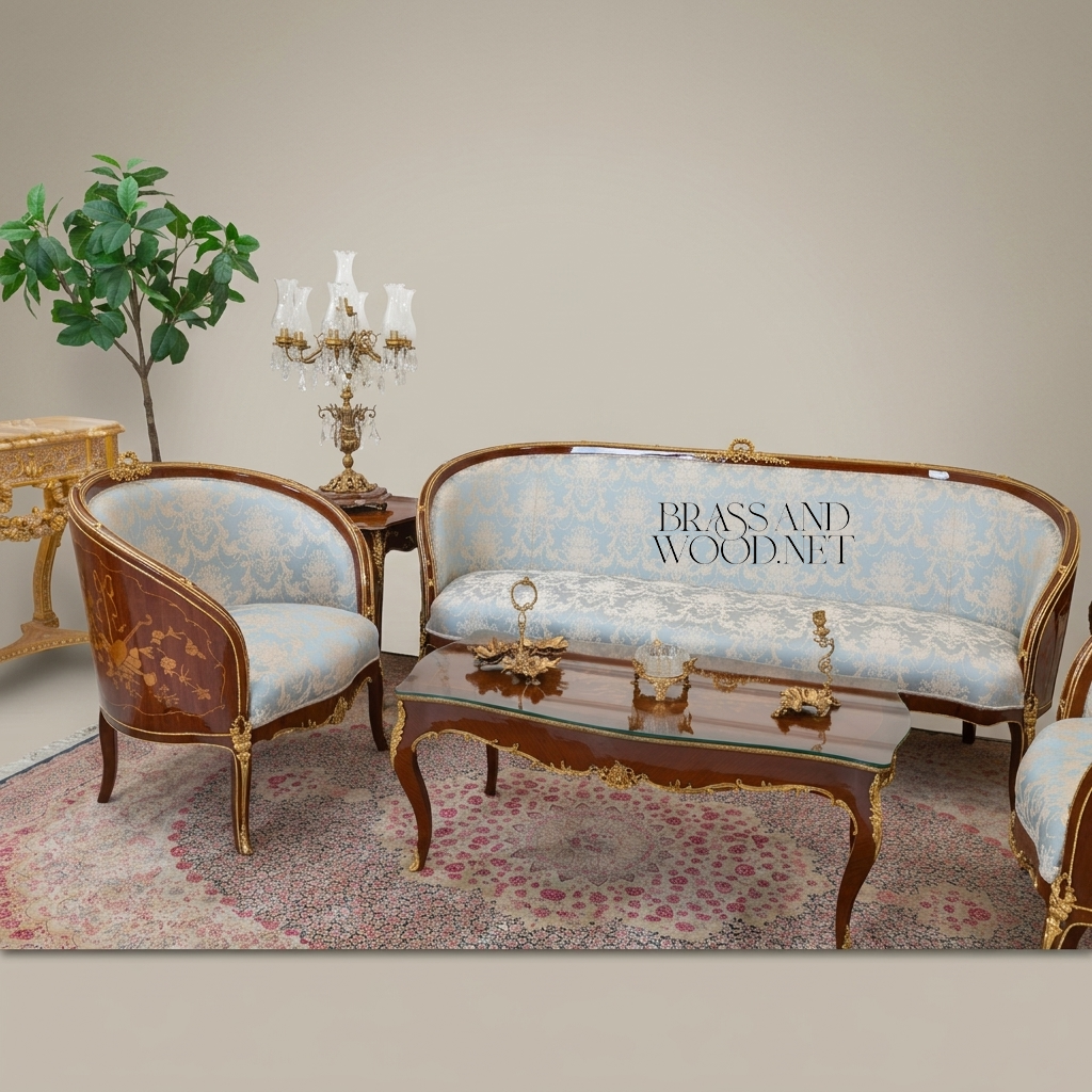 Louis XV Marquetry Gilt Salon Set