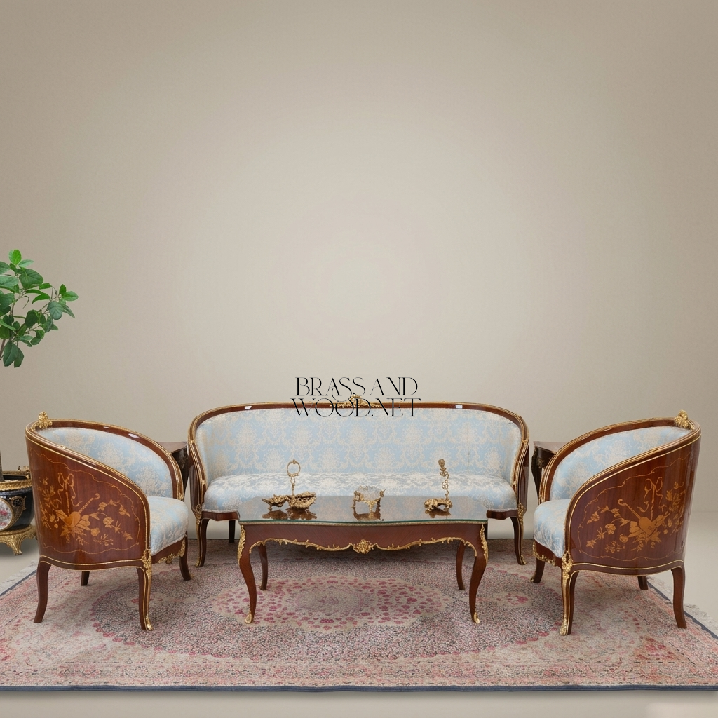 Louis XV Marquetry Gilt Salon Set