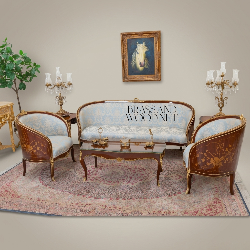 Louis XV Marquetry Gilt Salon Set