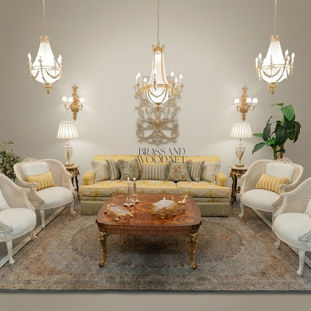 Baroque Marquetry Gilt Salon Suite