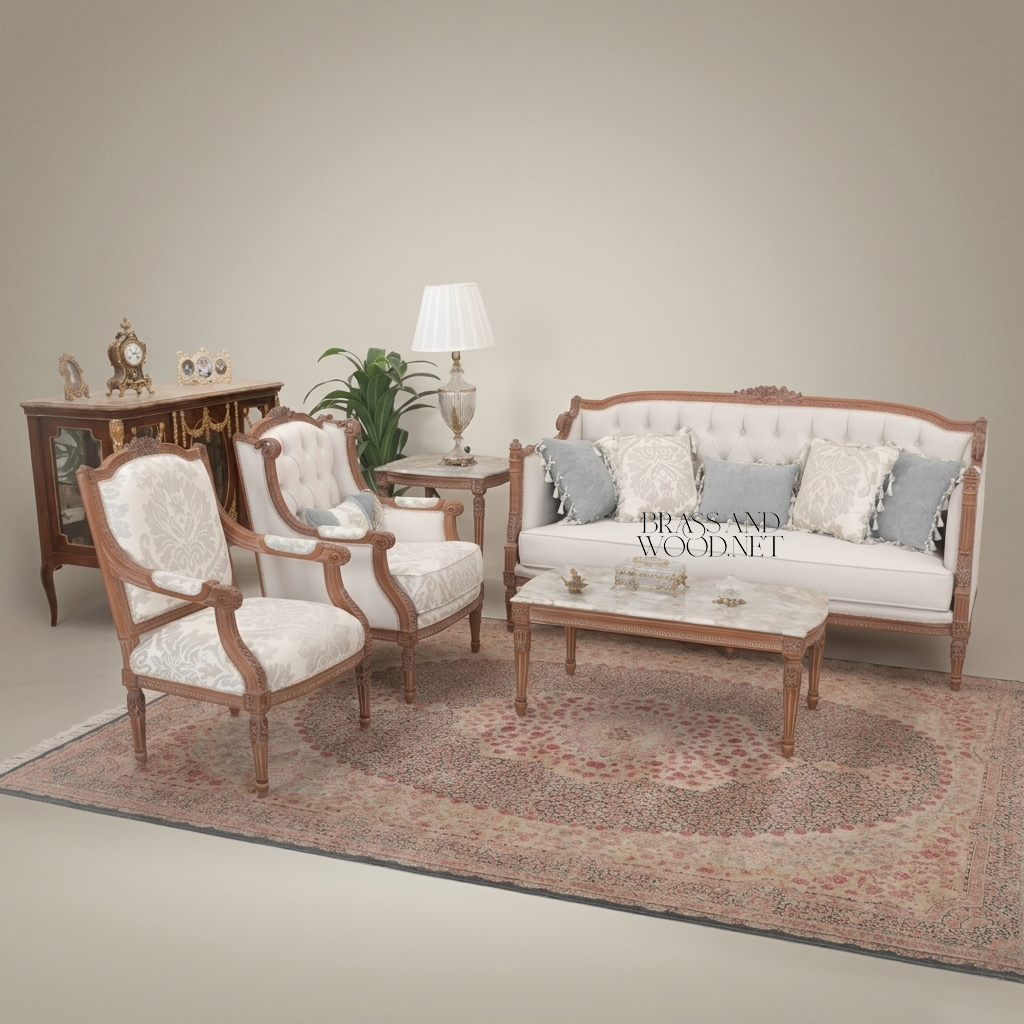 Louis XVI Heritage Salon Set — Hand-Carved Tufted Hardwood Frame