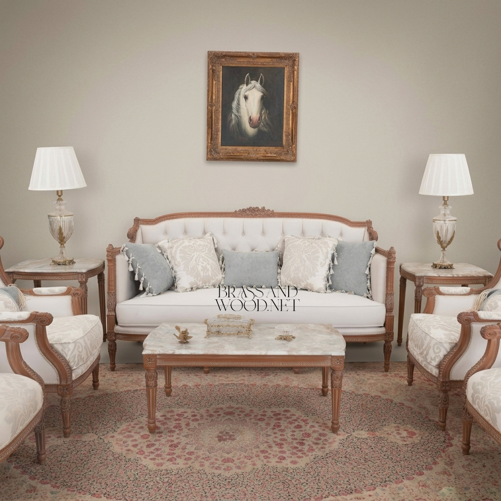 Louis XVI Heritage Salon Set — Hand-Carved Tufted Hardwood Frame