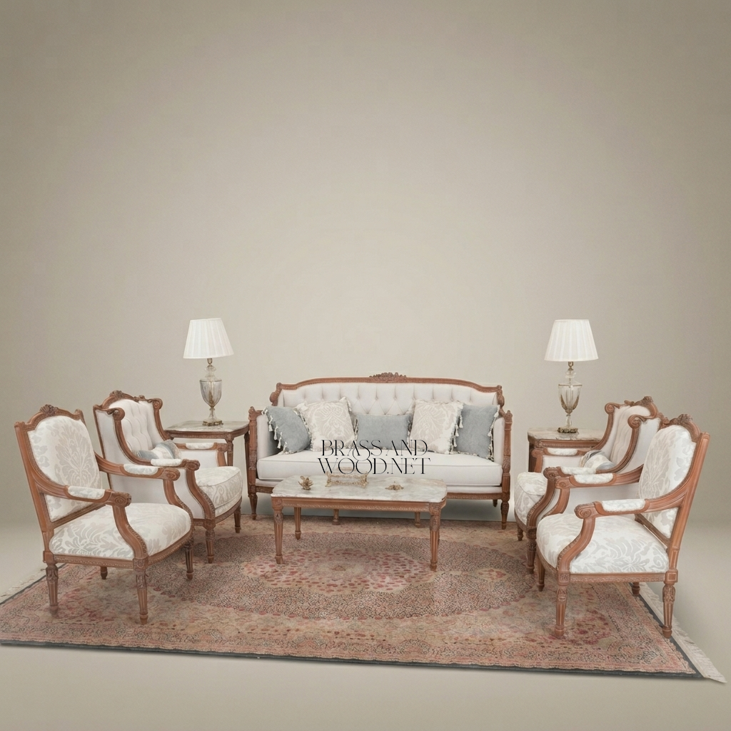 Louis XVI Heritage Salon Set — Hand-Carved Tufted Hardwood Frame