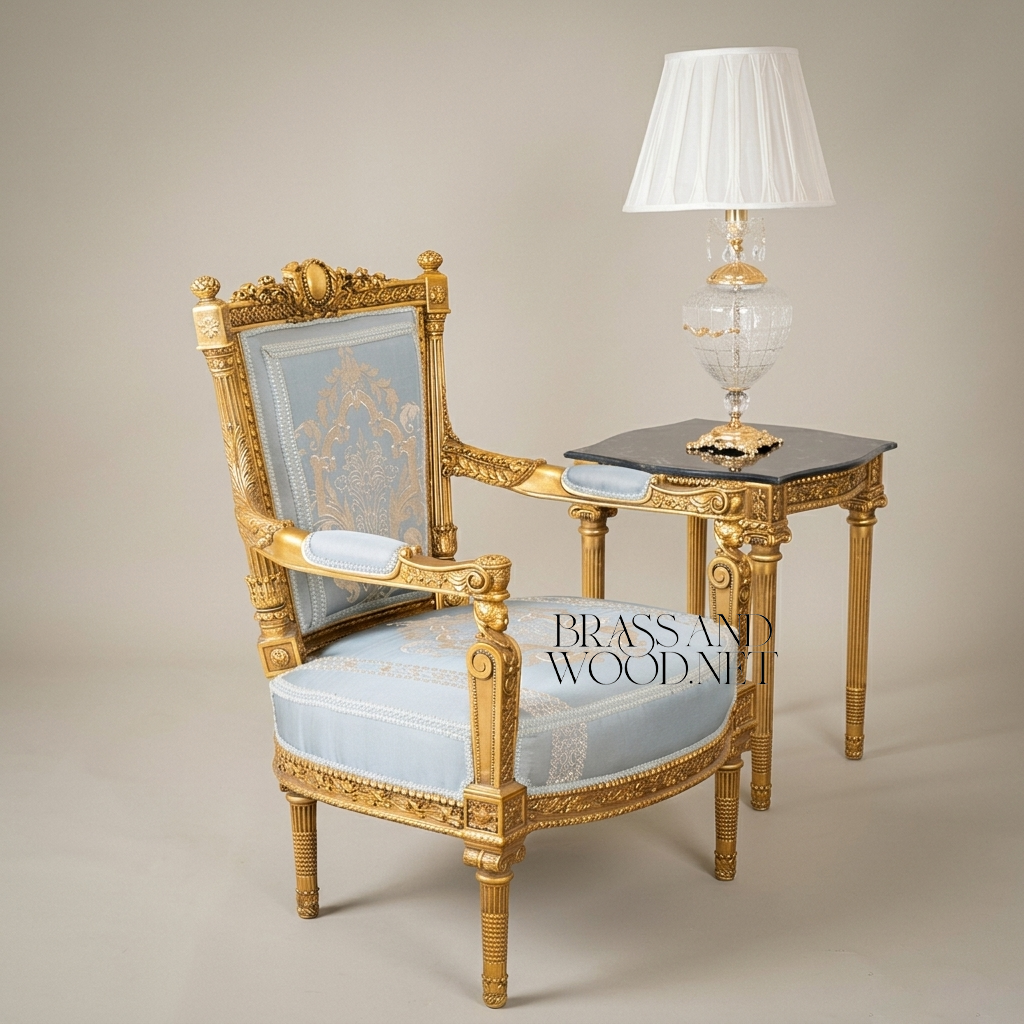 Louis XVI Gilt Carved Salon Set with Black Marble Tables