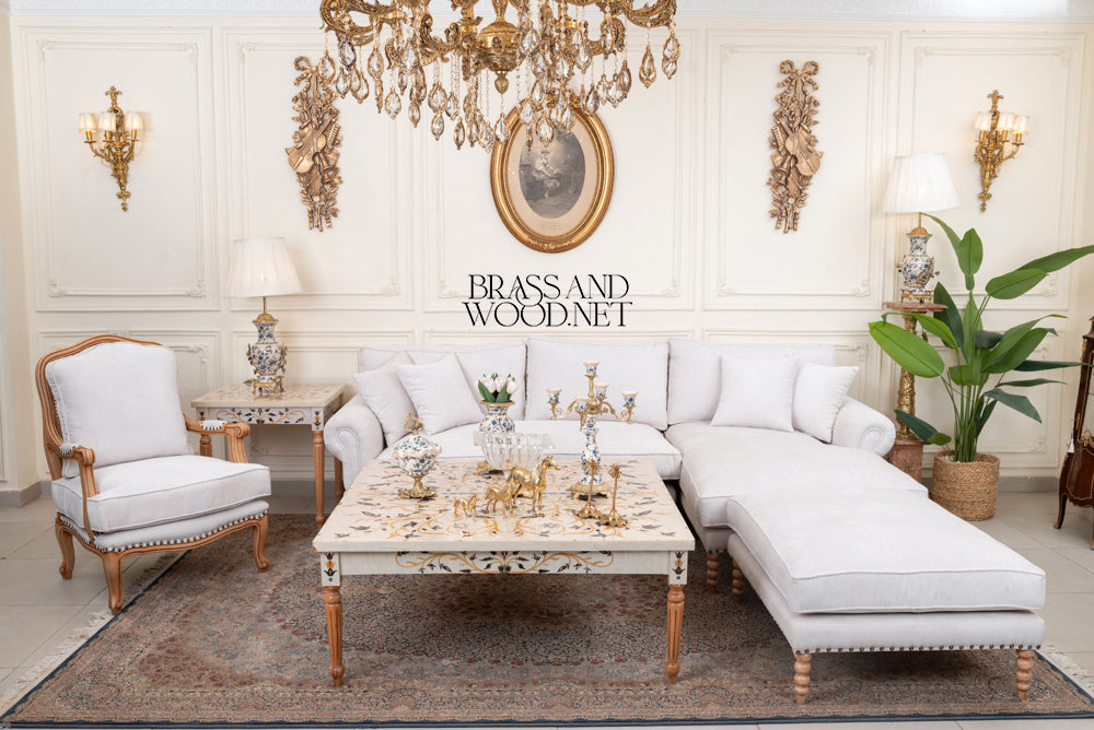 Louis XVI Heritage Salon Set — Carved Wood & Nailhead Upholstery