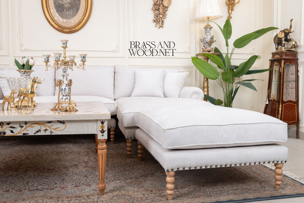 Louis XVI Heritage Salon Set — Carved Wood & Nailhead Upholstery