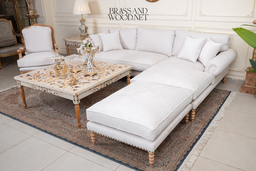Louis XVI Heritage Salon Set — Carved Wood & Nailhead Upholstery