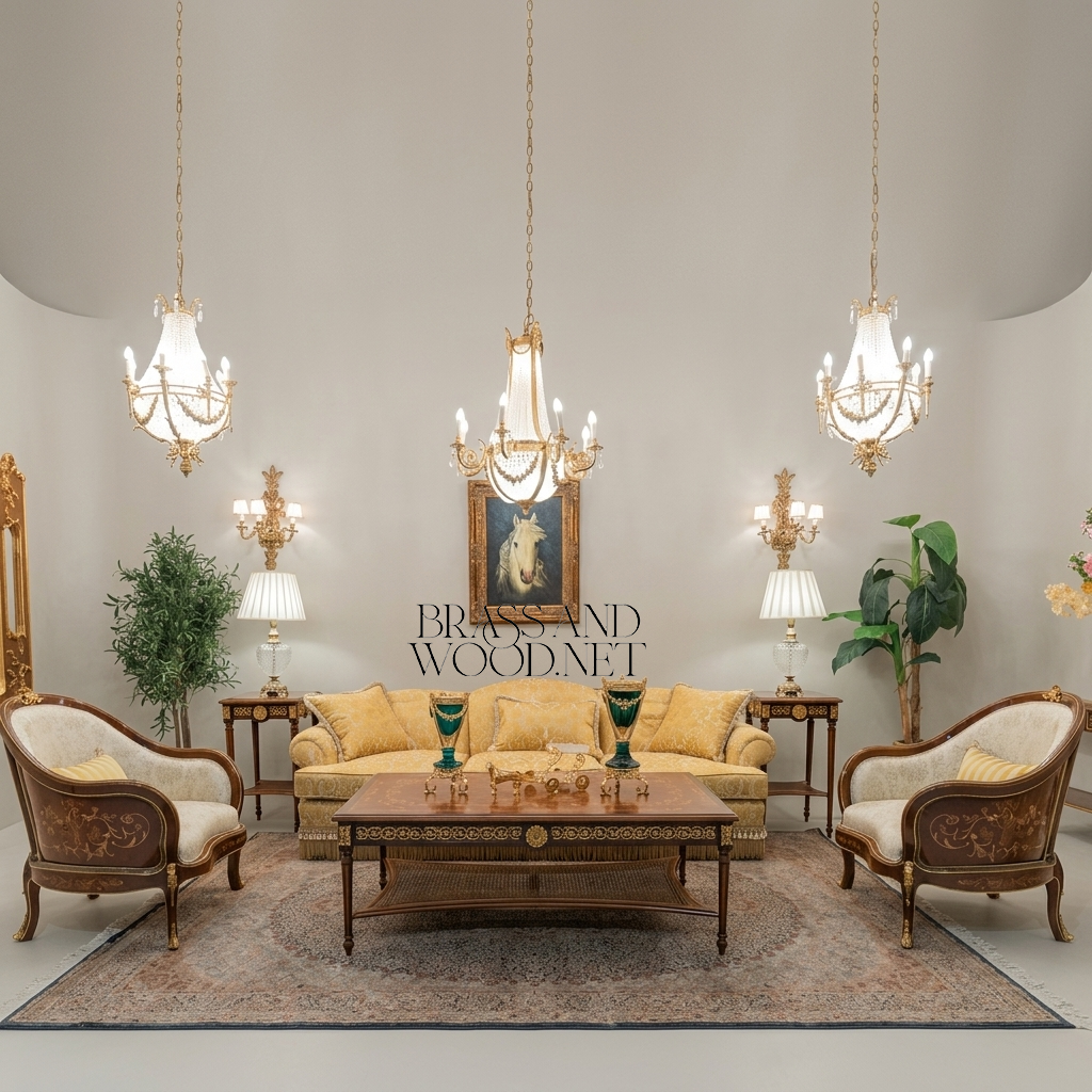 Louis XVI Heritage Salon Set with Gilt Marquetry Coffee Table