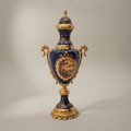 Sèvres-Style Cobalt Ceramic & Brass Garniture Set - Hand-Painted Landscape Medallions — Gold