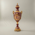 Sèvres-Style Ceramic & Brass 3-Piece Garniture Set with Hand-Painted Medallions — Gold